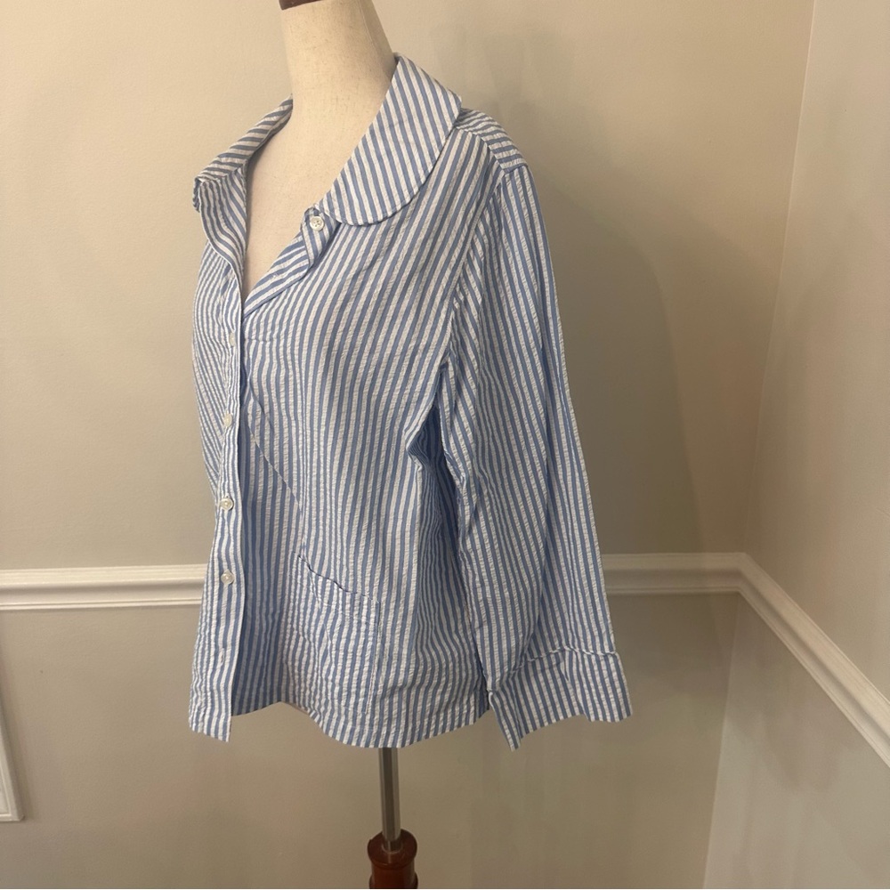 Lake Georgie pocket shorts set pajamas blue seersucker- Size large - Picture 3 of 11